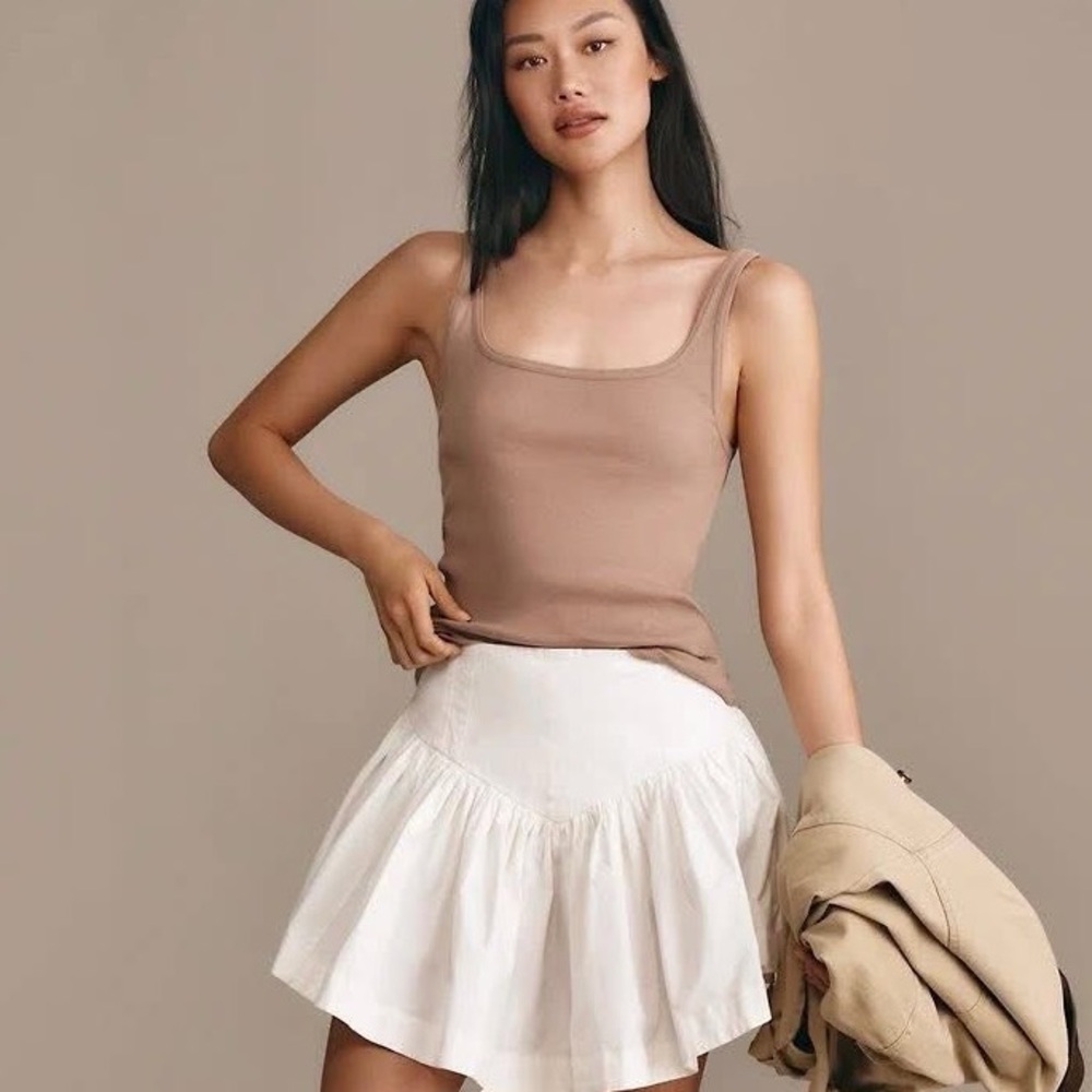 Anthropologie Pilcro Scoop-Neck Ribbed Tank, Color: Neutral, Size: XL